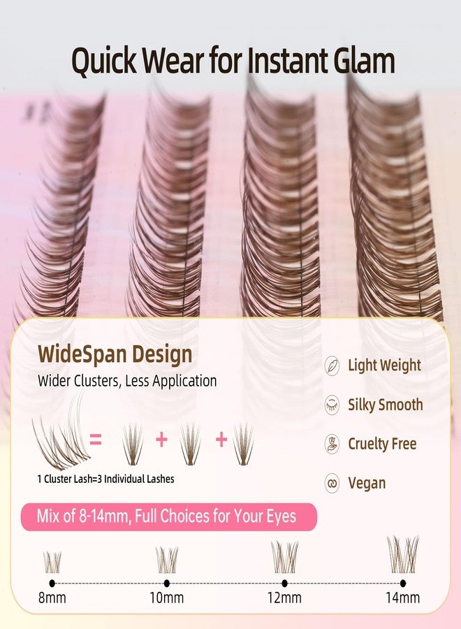 FayJoo Natural Brown Lash Clusters with Thin Clear Band, Soft Wispy C Curl Lash Extensions, Most-Used Sizes for Daily Wear, Portable Pack, Budget-Friendly for Beginners, FayJoo AIRY 12 Brown Lite - Image 3